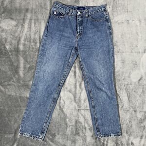 GUESS Jeans Womens 32 Blue Medium Wash Tapered Denim Logo Regular Fit